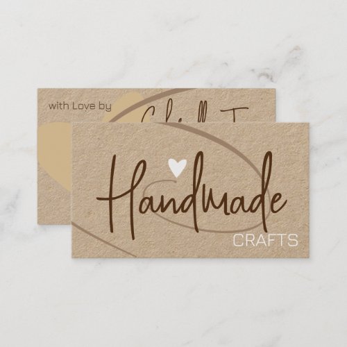 Handmade Crafts Calligraphy Signature Brown Heart Business Card