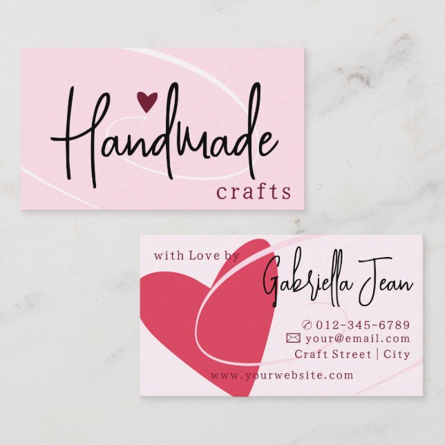 Handmade Crafts Calligraphy Signature Love Heart Business Card (Front/Back)