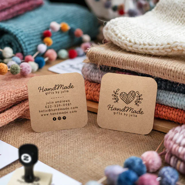 Handmade crafts modern brown kraft paper rustic calling card
