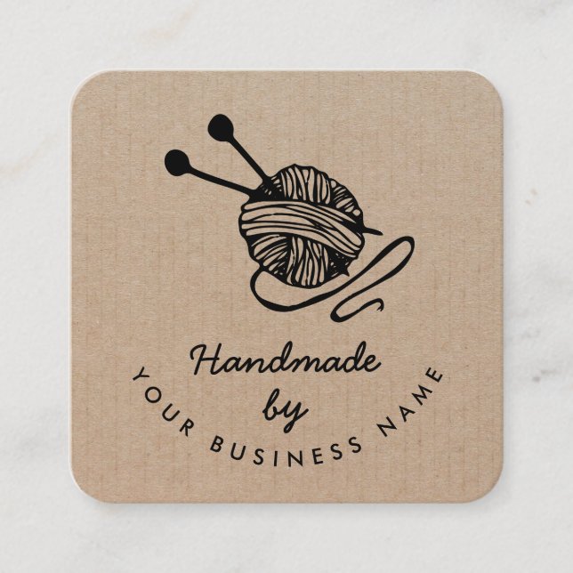 Handmade crafts modern knitting kraft paper rustic square business card (Front)