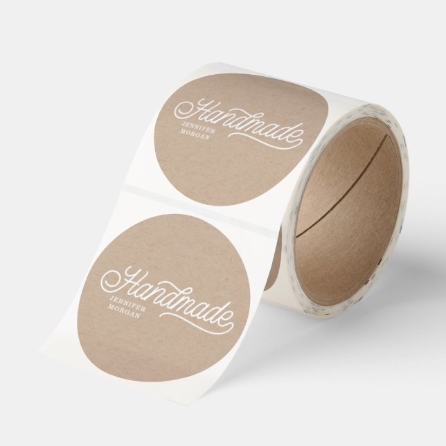 Handmade Cute Script Elegant Kraft Business Classic Round Sticker (Roll)