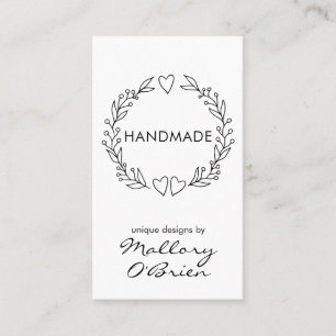 Handmade Doodle Wreath Hearts and Foliage Vertical Business Card