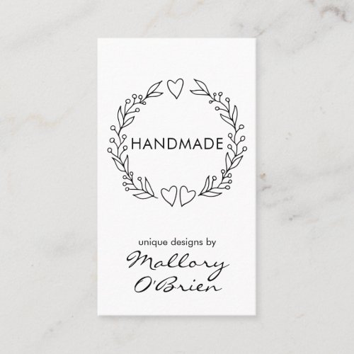 Handmade Doodle Wreath Hearts and Foliage Vertical Business Card