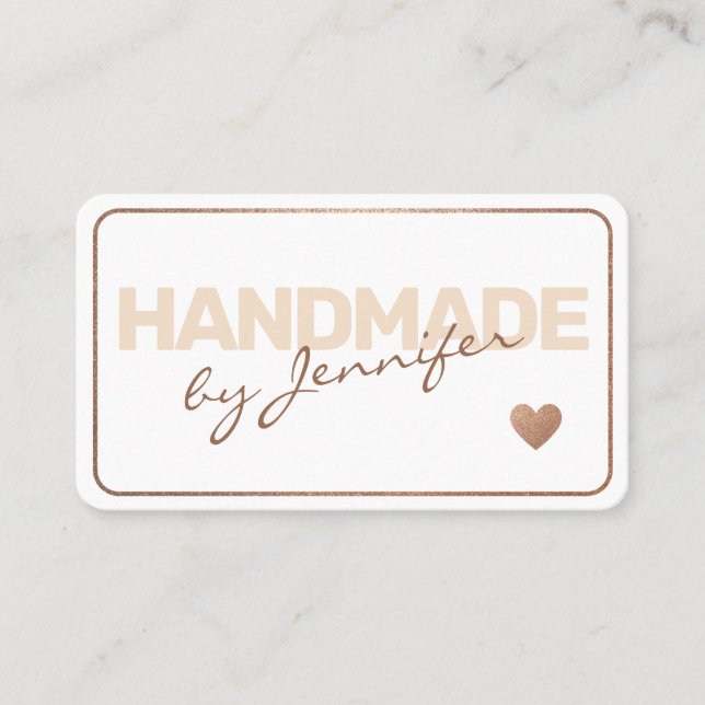 Handmade Elegant Simple Rose Gold Style Heart Glam Business Card (Front)