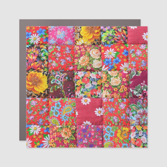 Handmade Floral Patchwork Quilt Background Car Magnet (Front)