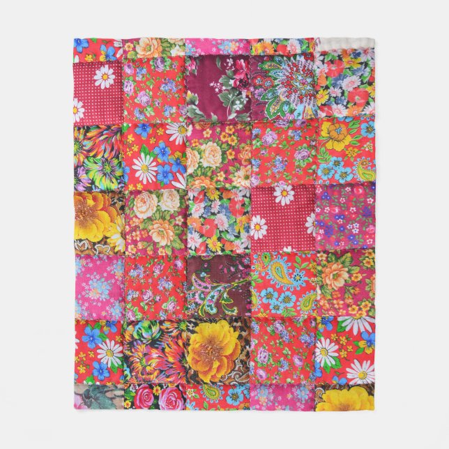 Handmade Floral Patchwork Quilt Background Fleece Blanket (Front)