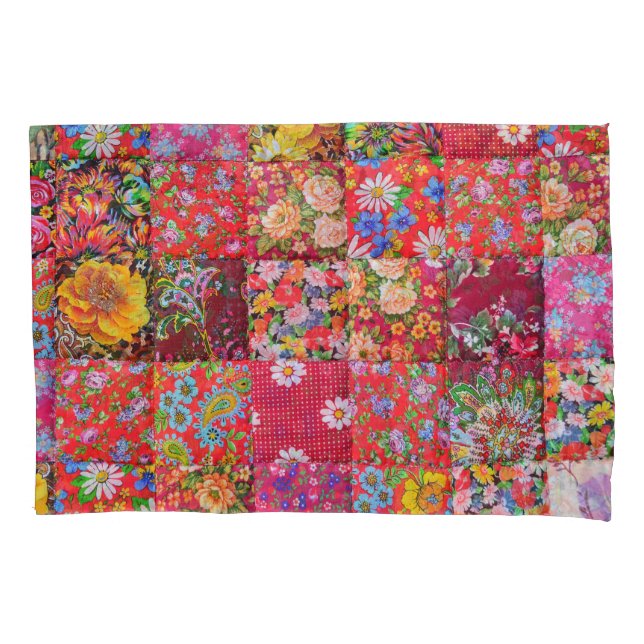 Handmade Floral Patchwork Quilt Background Pillow Case (Front)