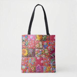 Handmade Floral Patchwork Quilt Background Tote Bag