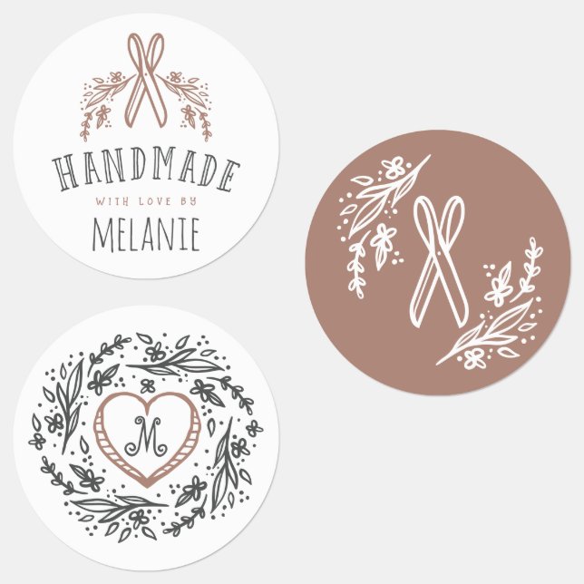 Handmade Florals, Heart, Scissors & Monogram Set Labels (Group)