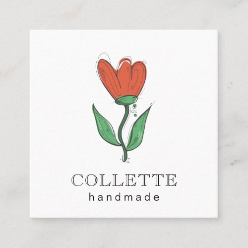Handmade Flower Logo Artisan Crafts Person Square Business Card