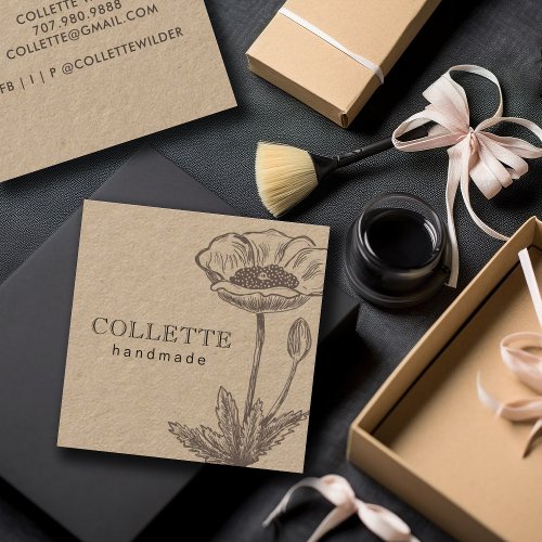 Handmade Flower Logo Kraft Square Business Card