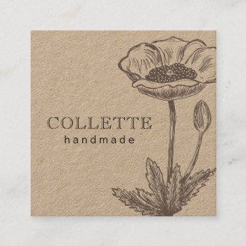 Handmade Flower Logo Kraft Square Business Card by PersonOfInterest at Zazzle