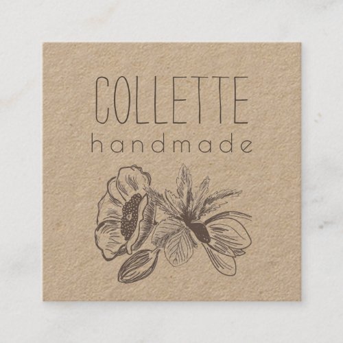 Handmade Flower Logo Kraft Square Business Square Business Card