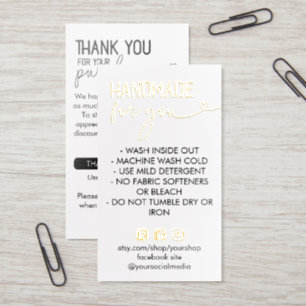 Handmade For You Wash Instructions Gold Foil Business Cards