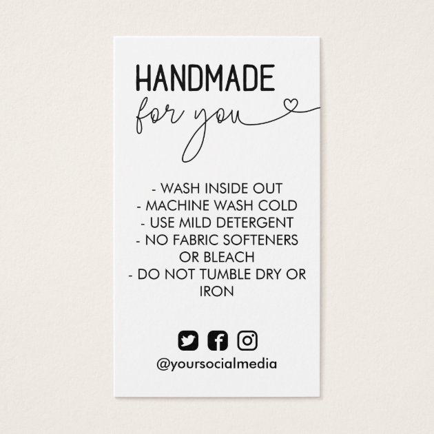 Handmade For You Wash Instructions Social Media | Zazzle