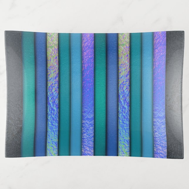 Handmade Fused Glass look Blues Art Trinket Tray (Front)