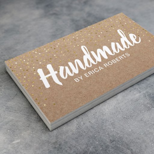 Customizable Handmade Gift Gold Confetti Rustic Kraft Business Card