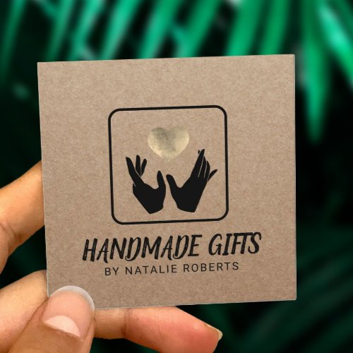 Handmade Gift Hands  Heart Rustic Kraft Square Business Card