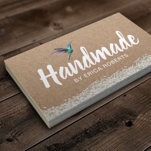 Handmade Gift Rustic Kraft Hummingbird Floral Business Card