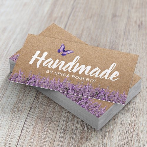 Handmade Gift Rustic Kraft Lavender Floral Business Card