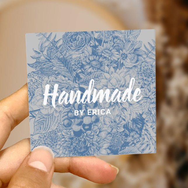 Handmade Gift Vintage Blue Floral Elegant Square Business Card (Creator Uploaded)