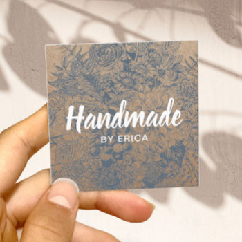Handmade Gift Vintage Floral Rustic Kraft Square Business Card by cardfactory at Zazzle