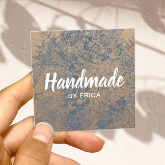 Handmade Gift Vintage Floral Rustic Kraft Square Business Card