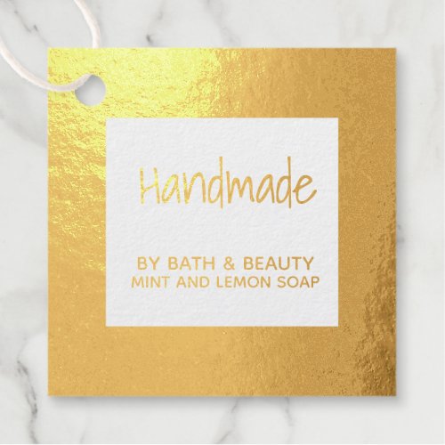 Handmade gold square personalized small business foil favor tags