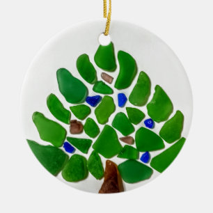Handmade Green Sea Glass Christmas Tree Ceramic Ornament