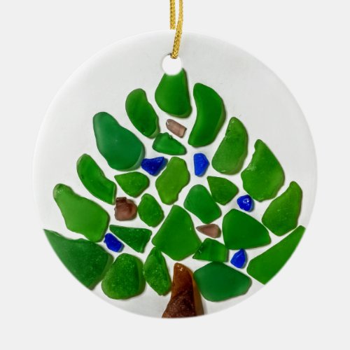 Handmade Green Sea Glass Christmas Tree Ceramic Ornament