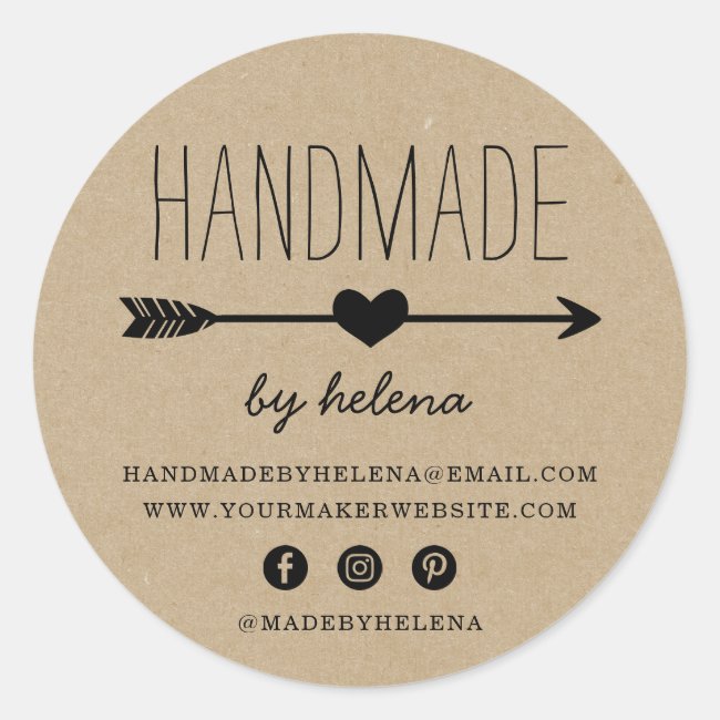 Handmade Heart | Rustic Kraft Look Classic Round Sticker
