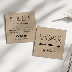 Handmade Heart   Rustic Kraft Square Business Card