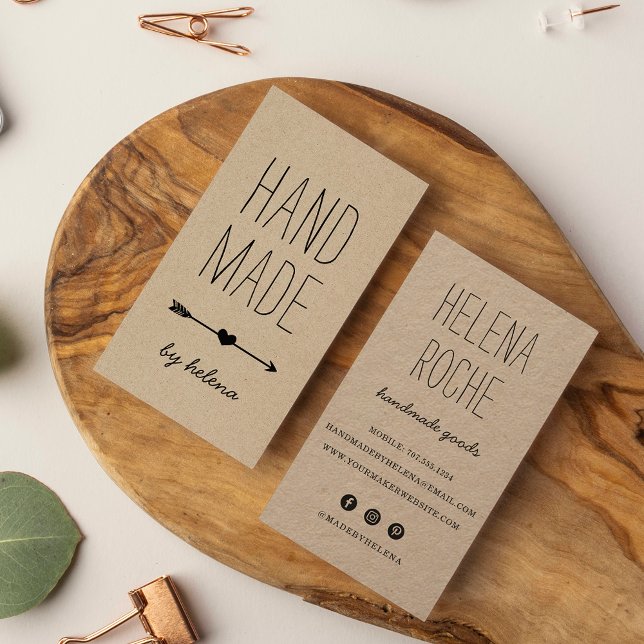 Handmade Heart | Rustic Kraft Vertical Business Card (Creator Uploaded)