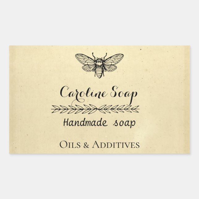 Handmade HONEY BEE Soap lable Rectangular Sticker (Front)