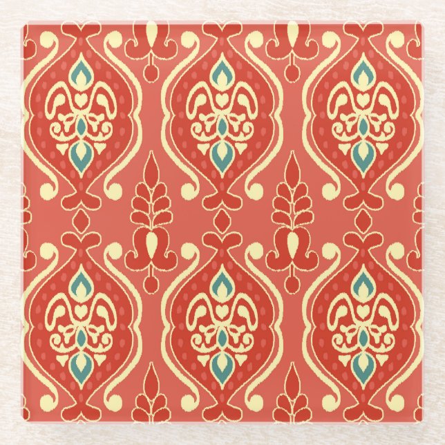 Handmade Ikat: Ethnic Boho Fabric Glass Coaster (Front)