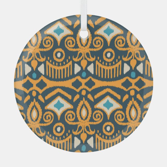 Handmade Ikat: ethnic fabric pattern Glass Ornament (Front)