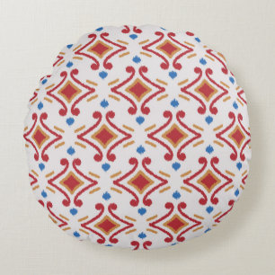 Handmade Ikat fabric. Ethnic seamless pattern. Azt Round Pillow