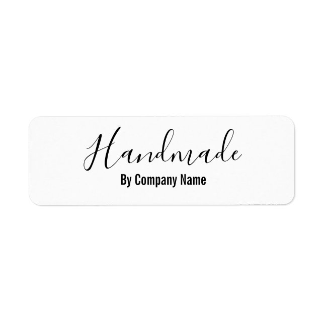 Handmade in Elegant Cursive Script by Company Name Label (Front)