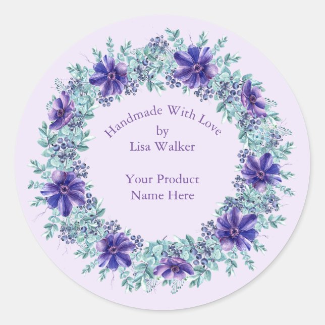 Handmade Item Label Rustic Purple Wreath & Lilac (Front)