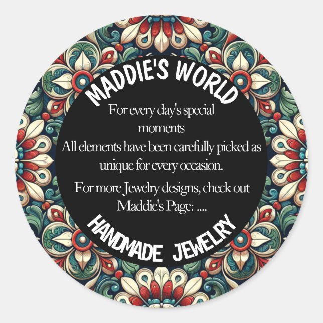 Handmade Jewelry  Classic Round Sticker (Front)