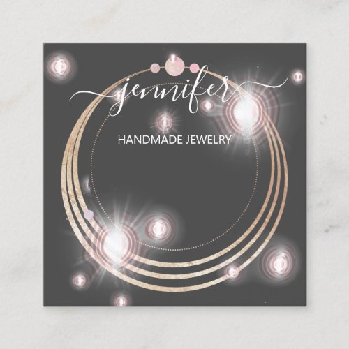 Handmade Jewelry Custom Logo Gold Rose Gray Square Business Card