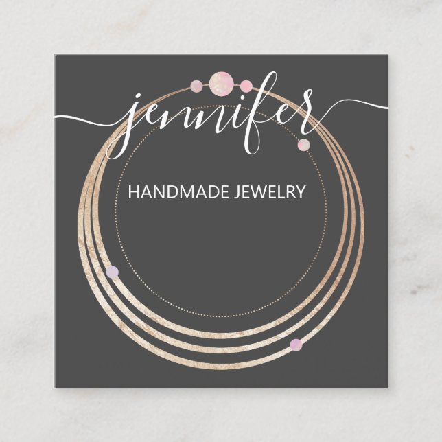 Handmade Jewelry Custom Logo Gold Rose Modern Square Business Card (Front)