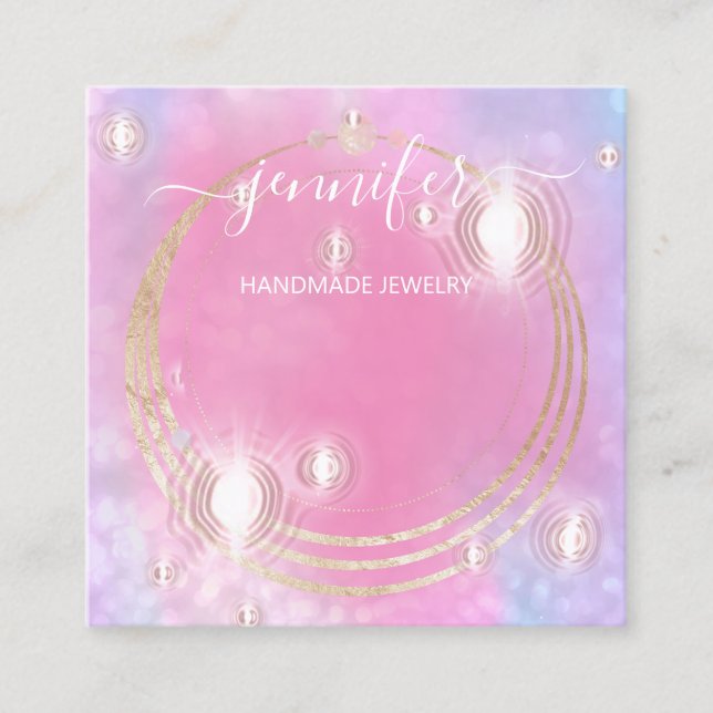 Handmade Jewelry Custom Logo Holograph Future Square Business Card (Front)