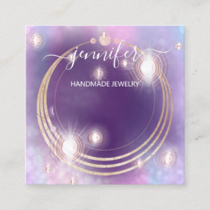 Handmade Jewelry Custom Logo Holograph Purple Square Business Card