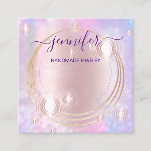 Handmade Jewelry Custom Logo Rose Futuristic Square Business Card