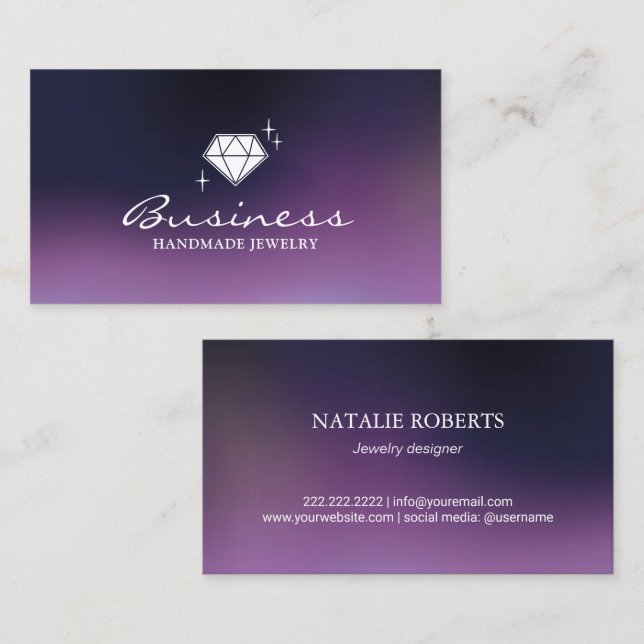 Handmade Jewelry Diamond Logo Modern Purple Business Card (Front/Back)
