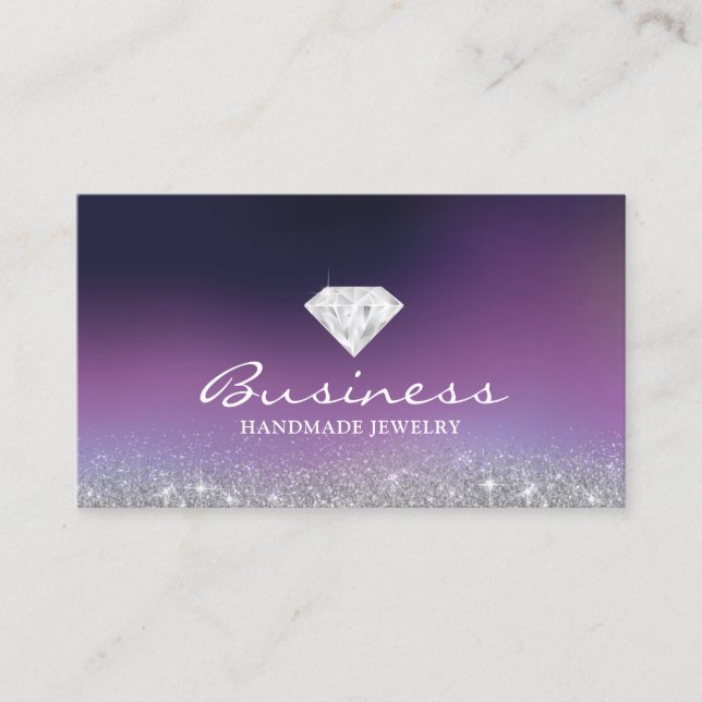 Handmade Jewelry Diamond Logo Modern Purple Ombre Business Card (Front)