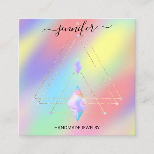 Handmade Jewelry Earning Display Unicorn Holograph Square Business Card