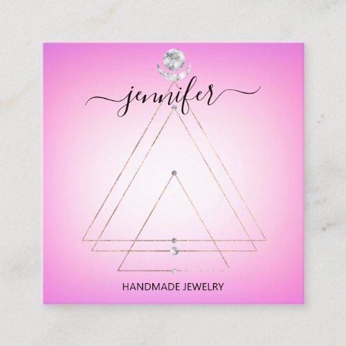 Handmade Jewelry Earning DisplayLogo Geometry Pink Square Business Card