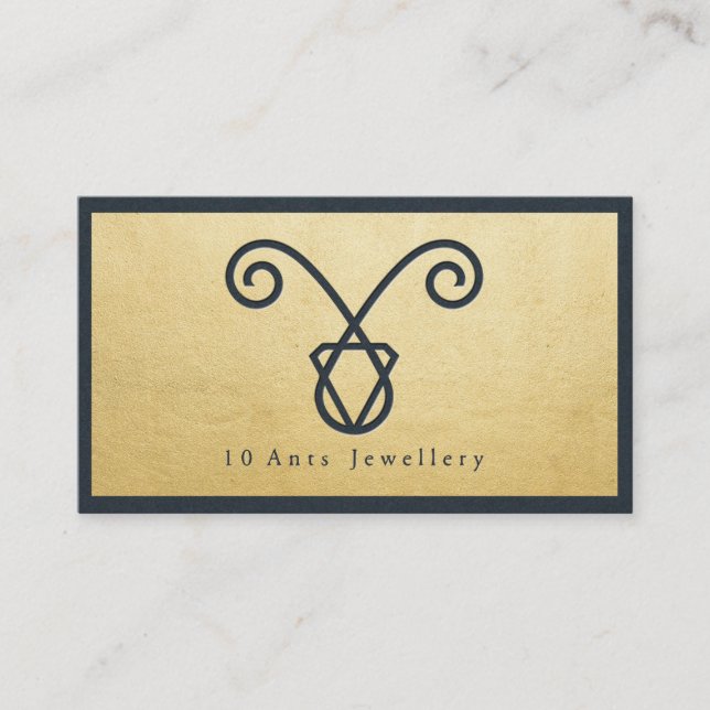 Handmade Jewelry Modern Navy Blue & Faux Gold Foil Business Card (Front)